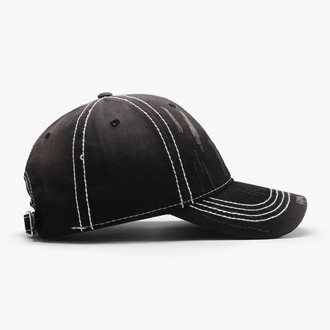 Distressed Cotton Baseball Cap With Contrast White Stitching Ripped Vintage Streetwear Adjustable Sun Hat For Men Women