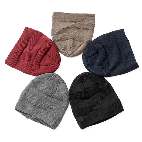 Berretto In Maglia Da Uomo Inverno Foderato In Pile Caldo Beanie Antivento All'aperto Decorazione Etichetta Metallica
