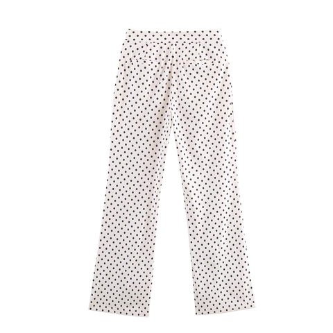Pantaloni Da Donna Con Stampa A Pois Vita Alta Gamba Dritta Casual Retro Eleganti In Poliestere Con Tasche