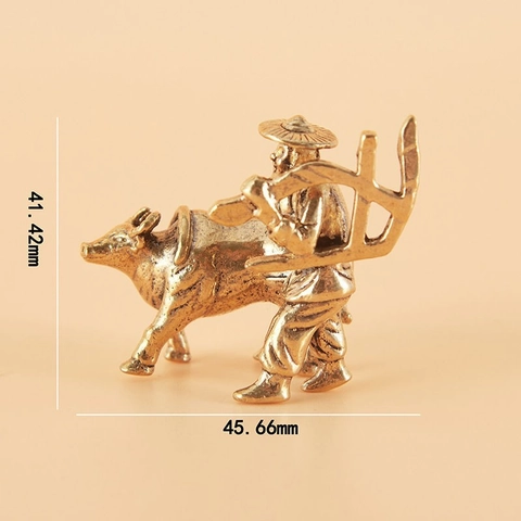 Statuetta Miniatura Contadino Con Bue In Ottone Vintage Arte Popolare Cinese Decorazione Scrivania Scultura Tradizionale