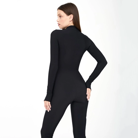 Women Jumpsuit Long Sleeve Zipper Front Thumb Hole Sexy Skinny High Elastic Bodycon One Piece Polyester Spandex Outfits
