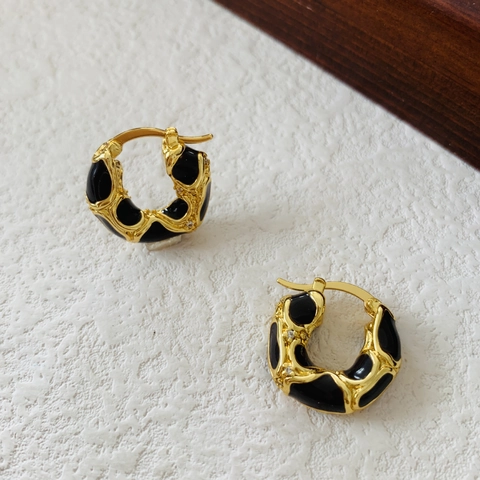 Vintage French Light Luxury Copper Enamel Round Hoop Earrings With Rhinestone Retro Geometric Stud Earrings For Women Jewelry