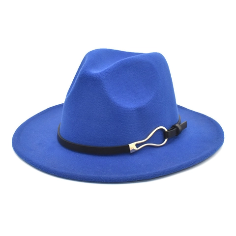 Vintage Woolen Fedora Hat Wide Brim Jazz Cap With Metal Buckle Belt Decor For Men Women Fashion Outdoor Winter