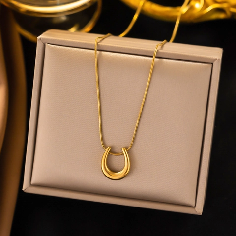 Collar Con Colgante De Herradura En Forma De U Acier Titane Cadena De Serpiente Joyería De Moda Minimalista Elegante Para Mujer