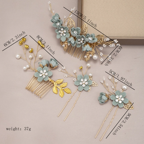 Elegant Bridal Hair Comb And Hair Pins Cloth Flowers Faux Artificial Pearls Rhinestones Alloy Floral Wedding Headpiece Women