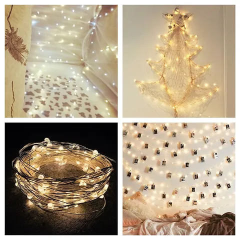 LED Copper Wire String Lights Warm White Battery Operated Invisible Fairy Lights For Christmas Tree Home Decor Photo Props