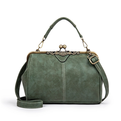 Bolso De Mano Vintage Con Cierre De Beso Retro Cuero PU Esmerilado Bolso De Doctor Con Asa Y Correa Ajustable Para Mujer
