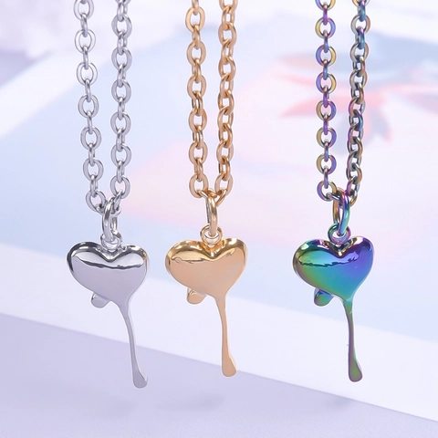 Collar Con Colgante De Corazón Creativo Acero Inoxidable Diseño De Metal Líquido Joyería Pulida Para Mujeres Hombres Oro Plata