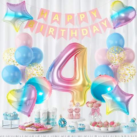 Macaron Gradient Number Balloons Set Aluminum Foil Latex Birthday Banner Party Decorations Baby Shower