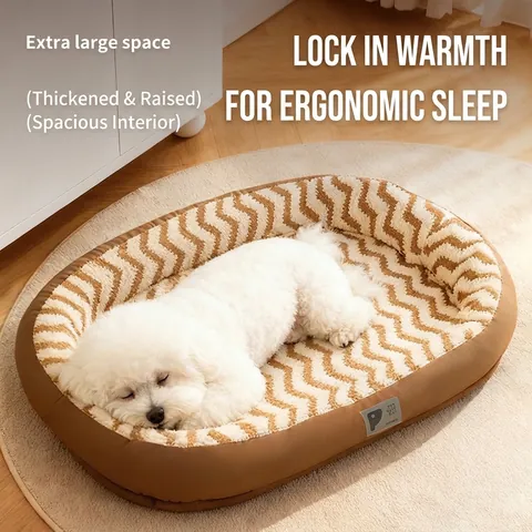 Cuccia Per Animali Domestici Letto Cane Caldo Peluche Pelle PU Motivo Chevron Sfoderabile Lavabile Fondo Antiscivolo Interno Gatti Cani