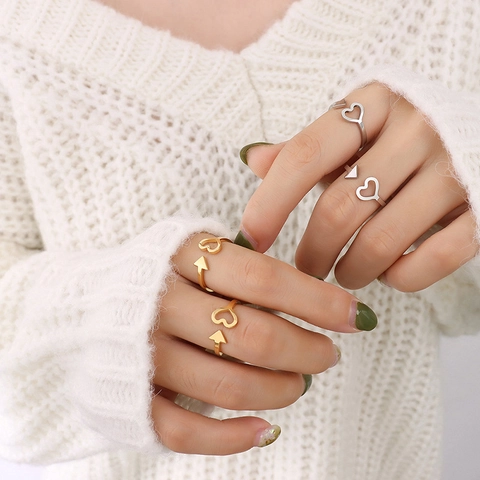 Bague Ajustable Cœur Flèche Acier Titane Plaqué Or 18K Bague Ouverte Pour Femmes Style Minimaliste INS Accessoire Mode