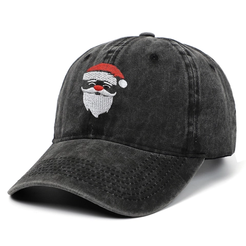 Baseball Cap Washed Cotton Embroidered Santa Claus Christmas Festive Outdoor Sunshade Vintage Adjustable Hat For Men Women