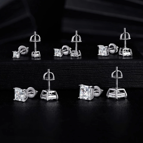 Copper Zirconia Stud Earrings Set For Women Fashion Square Round Geometric Prongs Electroplated Jewelry Daily Party Gift