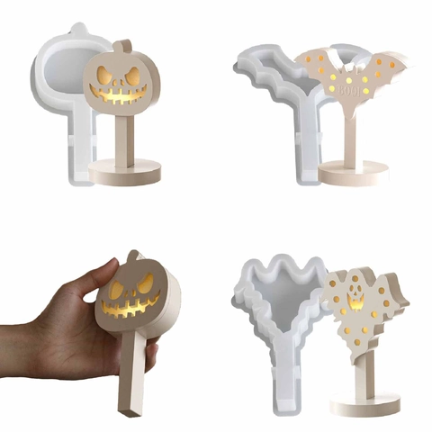 Halloween Silhouette Lamp Silicone Mold DIY Resin Casting Pumpkin Ghost Bat Shape Handmade Craft Desktop Decoration
