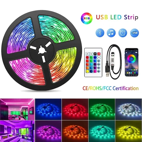 RGB 5050 LED Ribbon Lights USB 5V Bluetooth App And 24-Key Remote Control Music Sync TV Backlight Atmosphere Home Decor