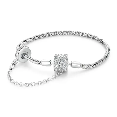 Bracciale a Catena Serpente in Argento Sterling 925 Placcato Platino per Donna Lucente Charm con Zirconia Pavé Gioiello Semplice Ornamento Geometrico