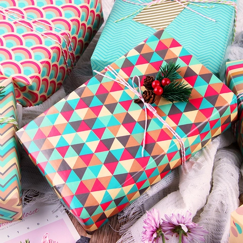 Gift Wrapping Paper Geometric Art Paper Patterned Decorative For Birthday Holiday Wedding Valentine Christmas Packaging