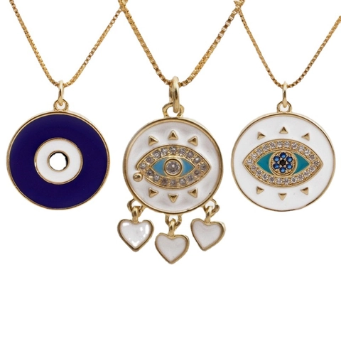 Evil Eye Pendant Necklace Copper Real Gold Plated Zircon Enamel Heart Box Chain Amulet Jewelry For Women
