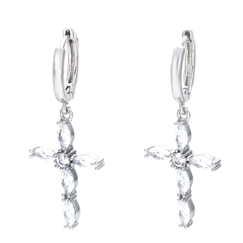 Orecchini Pendenti a Croce in Rame per Donna Micro Pavé Zirconia Orecchini a Cerchio Trendy Stile Religioso Elegante Regalo