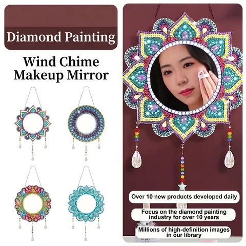 DIY Diamond Painting Mandala Mirror Hanging Pendant Handcrafted Resin Rhinestone Crystal Drop Wind Chime Home Wall Decor