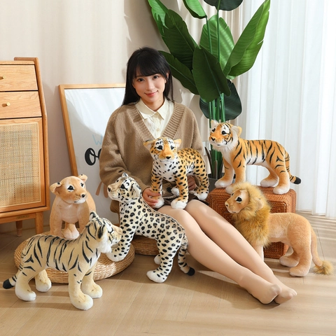 Realistic Wild Animal Plush Toy Soft Lion Tiger Leopard Cheetah Simulation Stuffed Animal For Kids Room Decor Gift