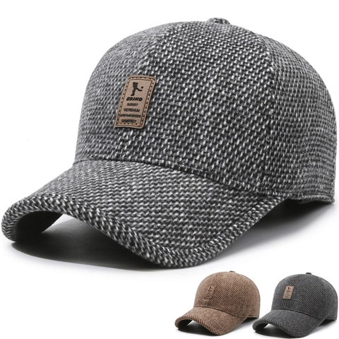 Cappello Da Baseball Invernale Caldo Tweed Lana Protezione Orecchie Antivento Esterno Regolabile Retro Per Uomini