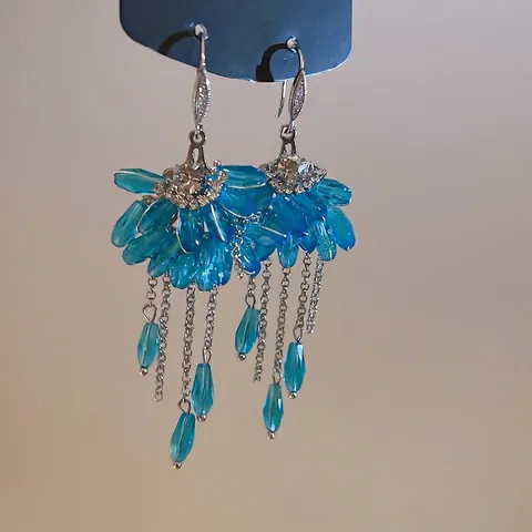 Elegante Lange Quasten Ohrhänger Zirkon Fächerförmig Kristall Blume Wassertropfen Mode Schmuck Für Damen