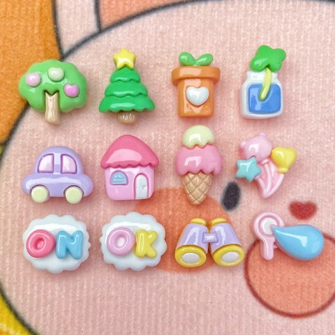Mini Resin Charms Colorful Cartoon Tree House Car Shapes For DIY Crafts Phone Case Decoration Cute Accessories