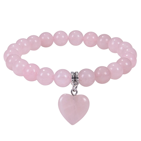 Natural Stone Beaded Bracelet With Heart Pendant Rose Quartz Tiger Eye Turquoise Lapis Lazuli Elastic Jewelry For Women