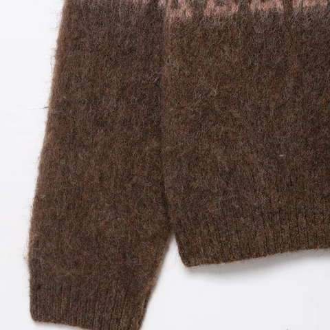 Suéter De Punto Para Mujer Cuello Redondo Manga Larga Patrón Geométrico Vintage Casual