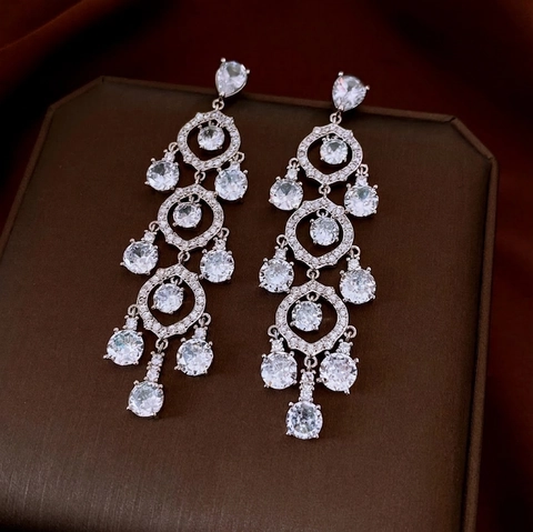 Vintage Court Style Chandelier Dangle Earrings Copper Zircon Luxury Geometric Jewelry With 925 Sterling Silver Earring Post