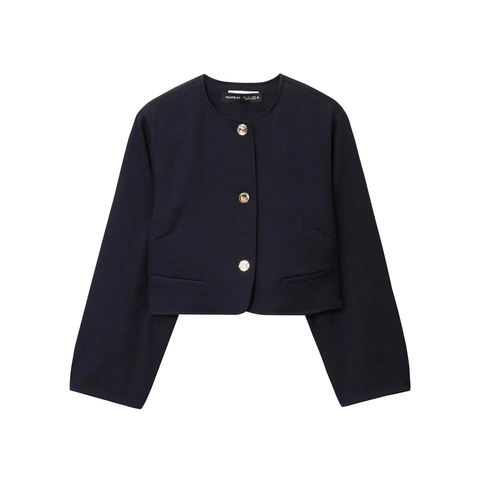 Women Cropped Blazer Jacket And Belted Shorts Elegant Solid Color Gold Buttons Streetwear Office