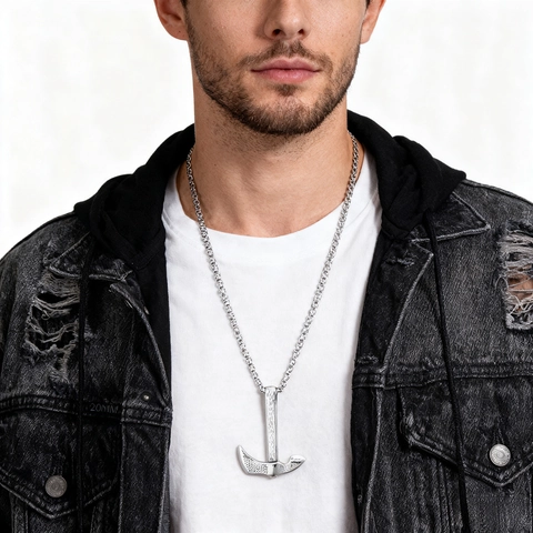 Collana Pendente Ascia Acciaio Inossidabile Vintage Texture Punk Rock Hip Hop Gioielli Per Uomo Argento