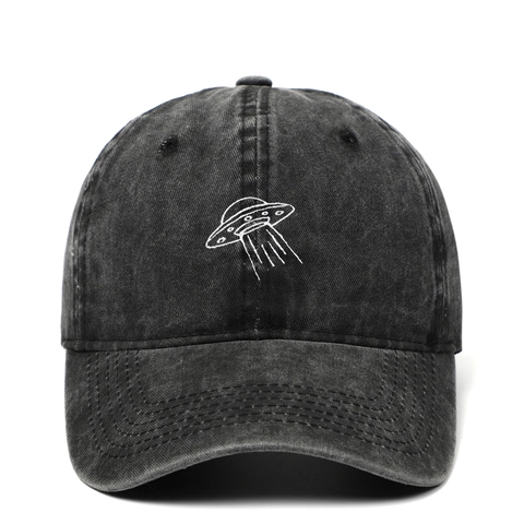 UFO Embroidery Vintage Washed Cotton Baseball Cap Adjustable Casual Sun Hat For Men Women