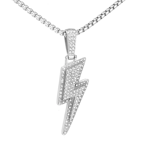 Lightning Bolt Pendant Necklace Stainless Steel Iced Out Zircon Hip Hop Fashion Jewelry For Men