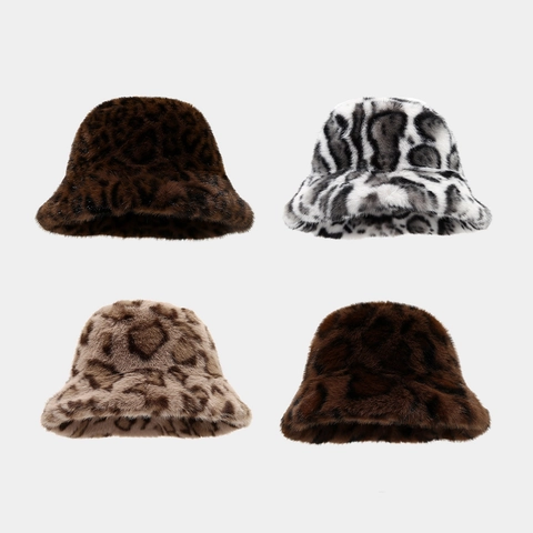 Kunstpelz Fischerhut Mit Leopardenmuster Damen Winter Warm Plüsch Verdickt Anglerhut Outdoor Casual Mode Tiermuster