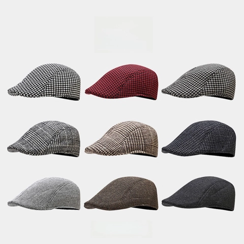 British Retro Houndstooth Beret Hat For Men Women Vintage Flat Cap Newsboy Ivy Cap Autumn Winter Warm Polyester Fashion Hat