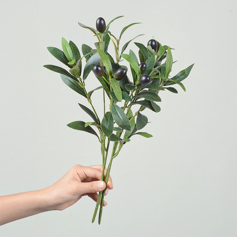 Artificial Olive Branch With Fruit Lifelike Satin Plastic Green Leaves Bendable Stem For Home Wedding Decoration Photography Prop