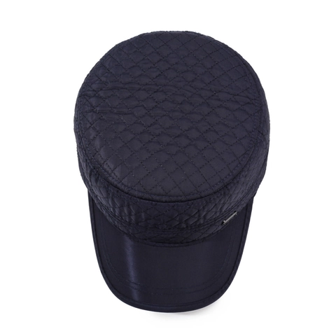 Men Quilted Cadet Hat Winter Warm Fleece Lined Ear Flaps Windproof Military Flat Top Cap Outdoor Adjustable Polyester