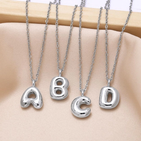 Copper Bubble Letter Pendant Necklace Minimalist Initial A-Z Chain Necklace For Women Men Fashion Hip Hop Metallic Jewelry Gift