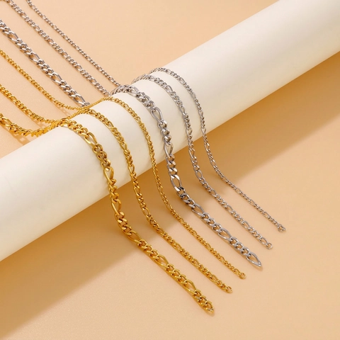 Collana e Bracciale in Acciaio Inossidabile a Catena Figaro per Donna Uomo Oro Acciaio Galvanizzato Varie Larghezze Gioielli Hip Hop