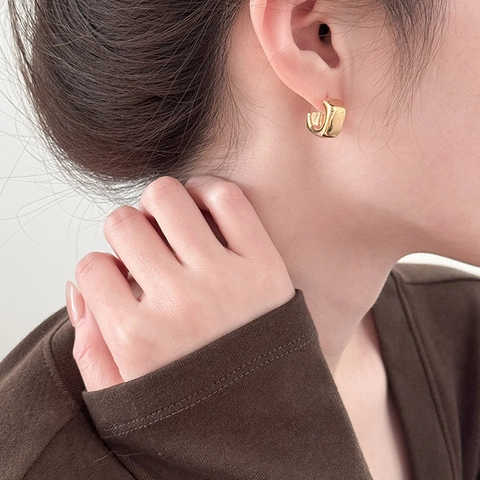 Orecchini A Cerchio Quadrati Minimalisti Metallo Lucido Geometrici A Forma Di C Orecchini Per Donna Stile Moderno