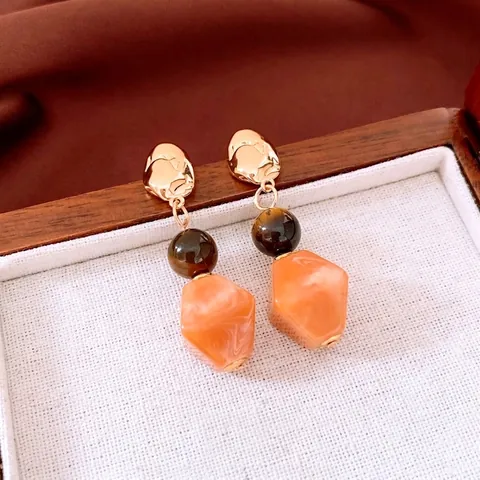 Geometric Dangle Earrings Irregular Tiger's Eye Stone Resin Beaded Alloy With 925 Sterling Silver Earring Post