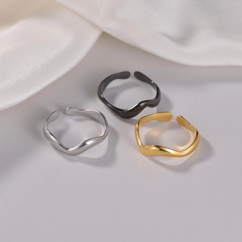 Wellen Offener Ring Titanstahl Verstellbar Minimalistisch Unregelmäßig Kurve Fingerschmuck Damen