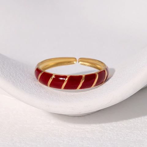 Emaille Edelstahl Ring Retro Französischer Stil Geometrische Diagonale Streifen Offen Verstellbarer Schmuck Für Damen