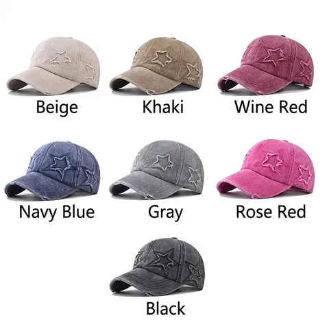 Cappello Da Baseball In Cotone Lavato Vintage Distressed Patch Stella Regolabile Streetwear Cappello Sole Per Uomo Donna