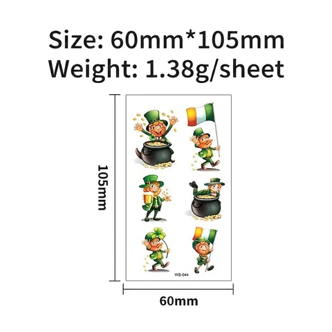 St Patricks Day Temporary Tattoos Waterproof Green Shamrock Leprechaun Lucky Clover Body Art Stickers For Irish Festival
