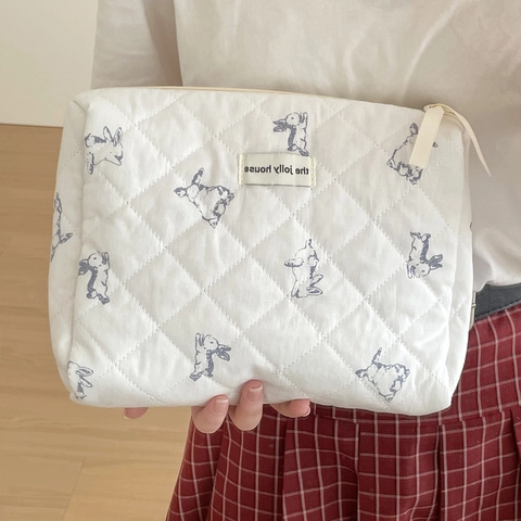 Gesteppte Baumwolle Kosmetiktasche Süßes Kaninchen Muster Reise Kulturbeutel Tragbare Reißverschluss Organizer Tasche