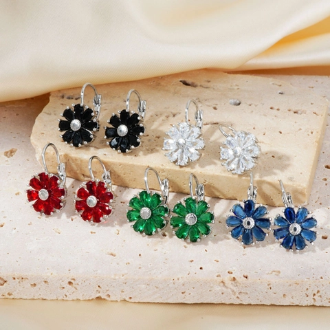 Flower Leverback Earrings Copper And Zircon Stone Floral Niche Design Fashion For Women Elegant Chic Accessory