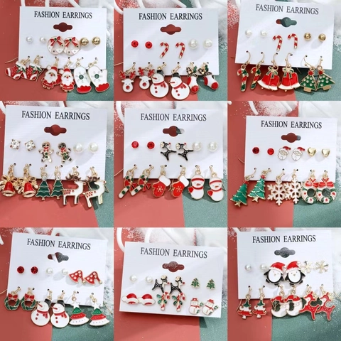 Natale Lega Smalto Orecchini Rhinestone Perla Artificial Babbo Natale Renna Pupazzo Di Neve Albero Donna Perno Acciaio Inossidabile